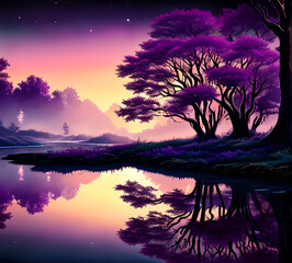 Obraz premium Beautiful exotic beach in purple shades abstract wavy background made with colors.generative ai