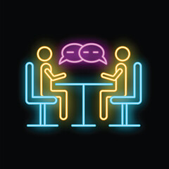 Neon style icon of two people having a business meeting or job interview
