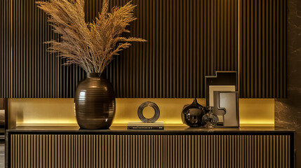 A modern luxury TV cabinet featuring fluted paneling as a stunning feature wall in a living area.