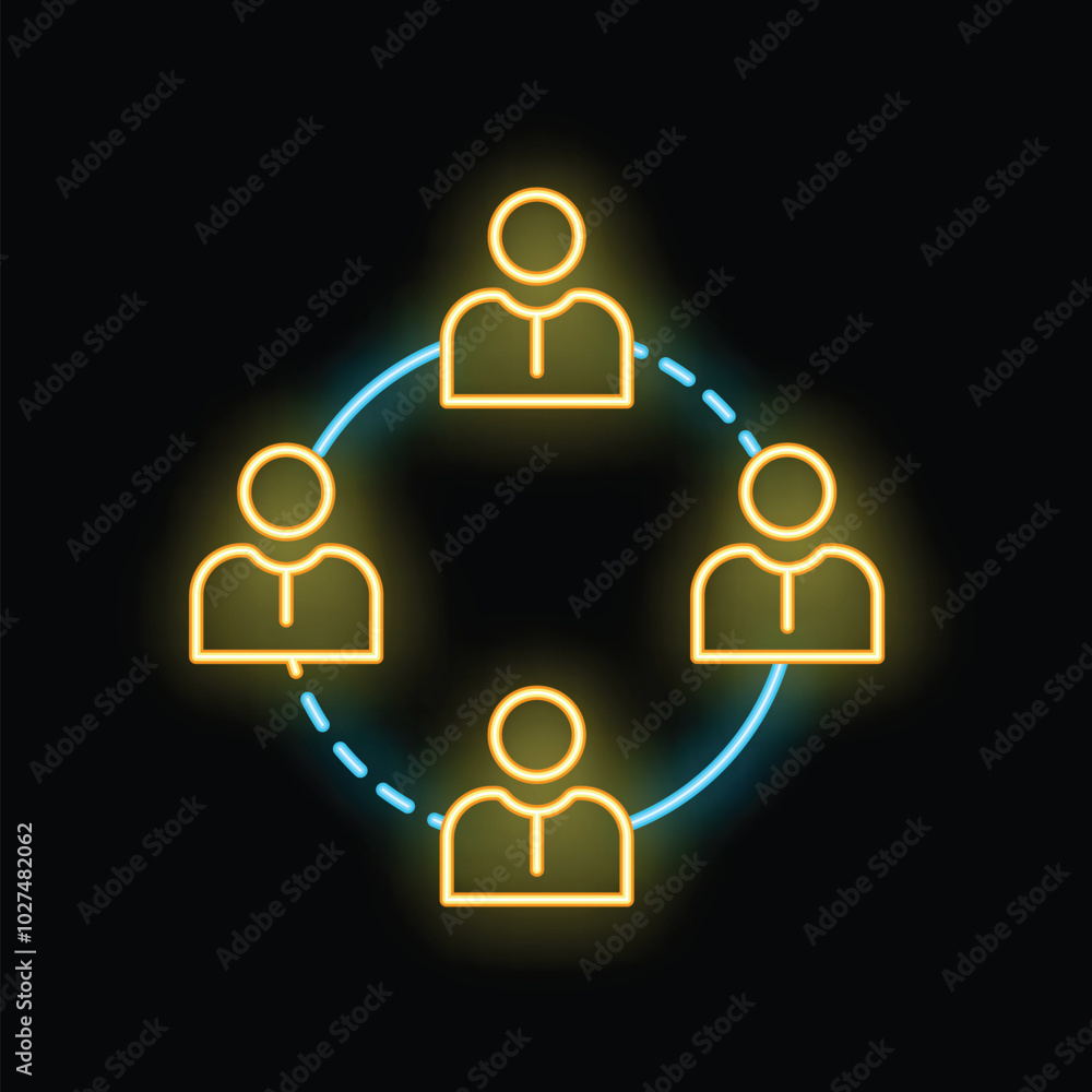 Poster five businessmen are connected by a circular line, representing a network of communication and colla