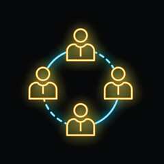 Five businessmen are connected by a circular line, representing a network of communication and collaboration