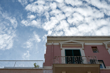 Facade of a building in the historic center of Monopoli in Italy
