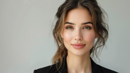 Confident Businesswoman with Professional Expression in Studio Close-up Shot
