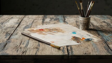 Creative Workspace with Paintbrushes and Palette