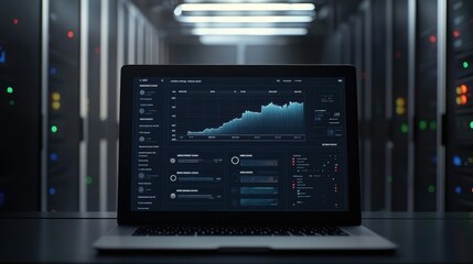 Minimalistic Server Room with Laptop Displaying Data