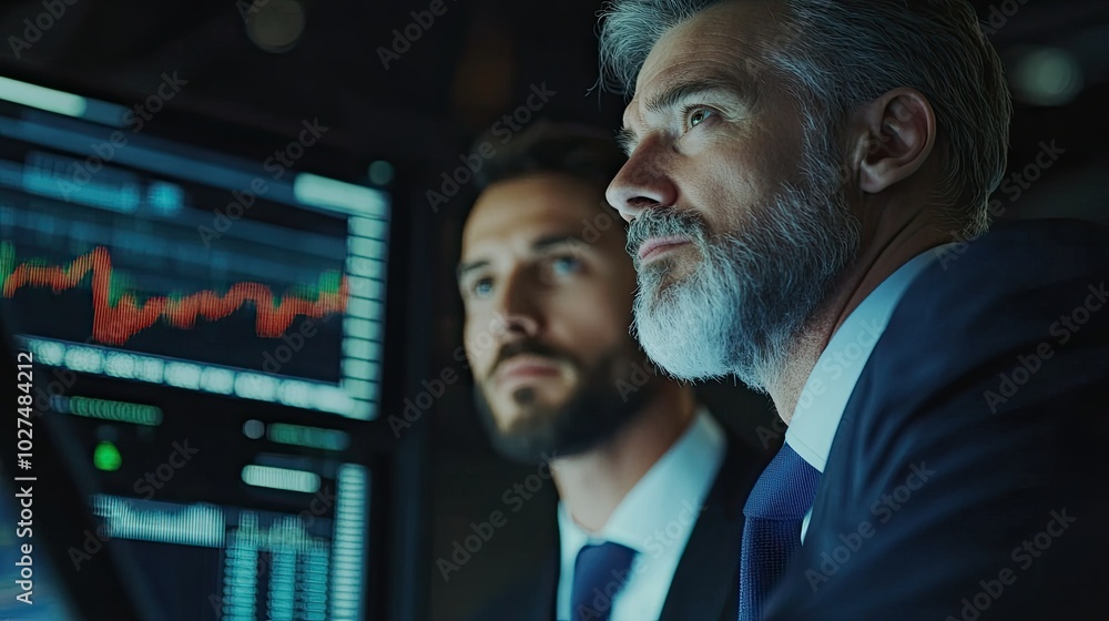 Poster business professionals analyzing stock performance data