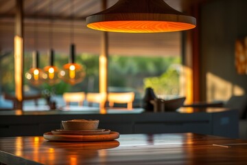 Fototapeta premium Cozy kitchen ambiance with warm lighting