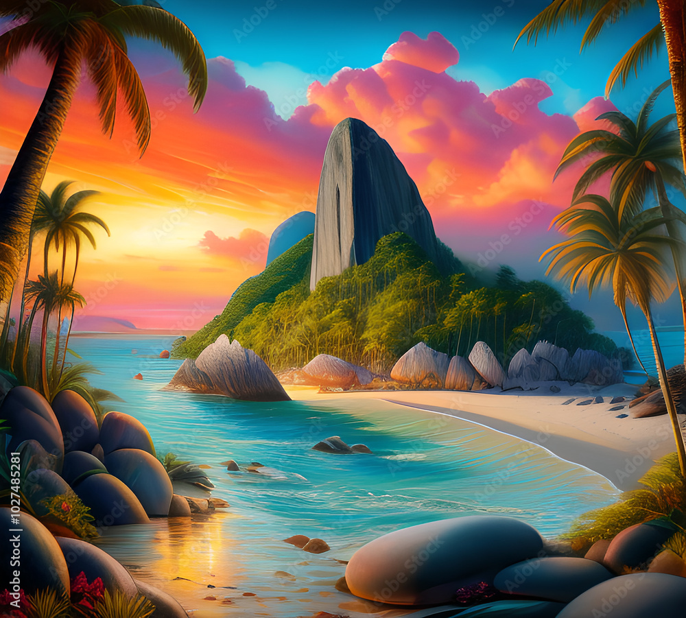 Canvas Prints beautiful exotic beach in bright colors abstract wavy background made with paints.generative ai