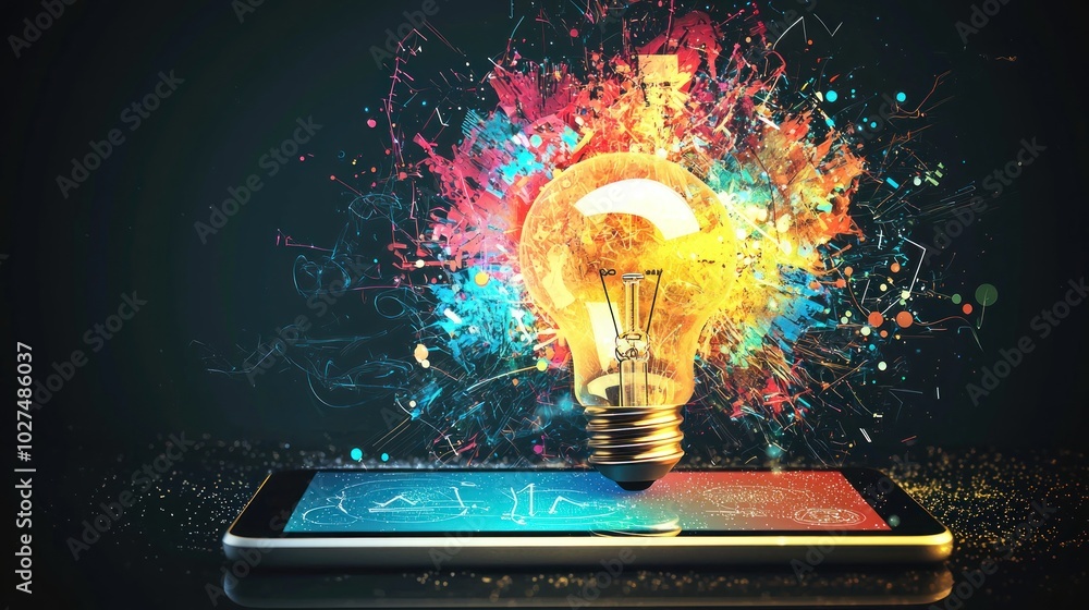 Poster a digital brainstorming app open on a tablet, symbolizing the modern approach to collaborative ideat