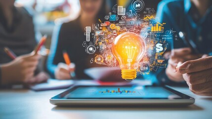 a digital brainstorming app open on a tablet, symbolizing the modern approach to collaborative ideation