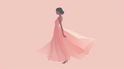 Obraz premium A woman in a pink dress is walking with her arms outstretched