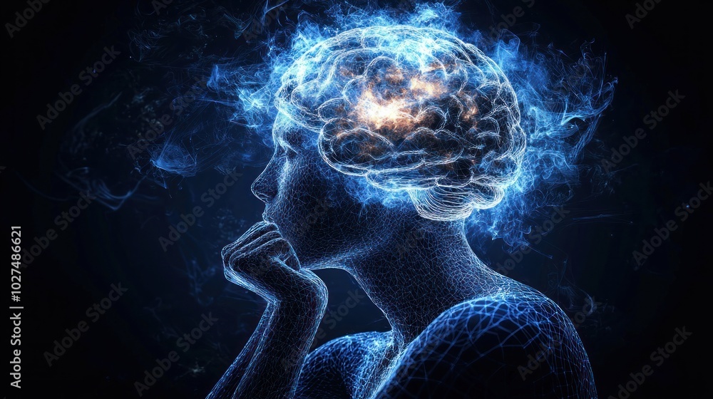 Poster a person deep in thought, illustrating the power and complexity of the brain