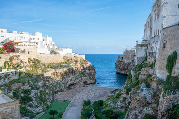 Lama Monachile beach in Polignano in Italy seen from above