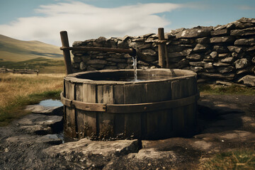 old well in nature grown over, well grown over, water sorce in the woods