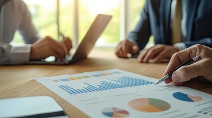 Financial Analysis and Business Discussion in Office Setting