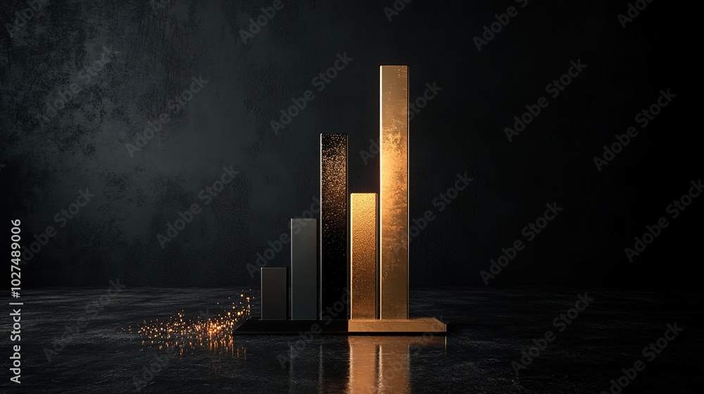 Poster modern bar chart with sparkling effects and dark background