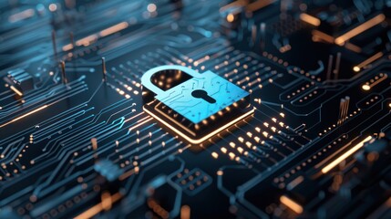 Fototapeta premium Cyber Security: Padlock on a Circuit Board