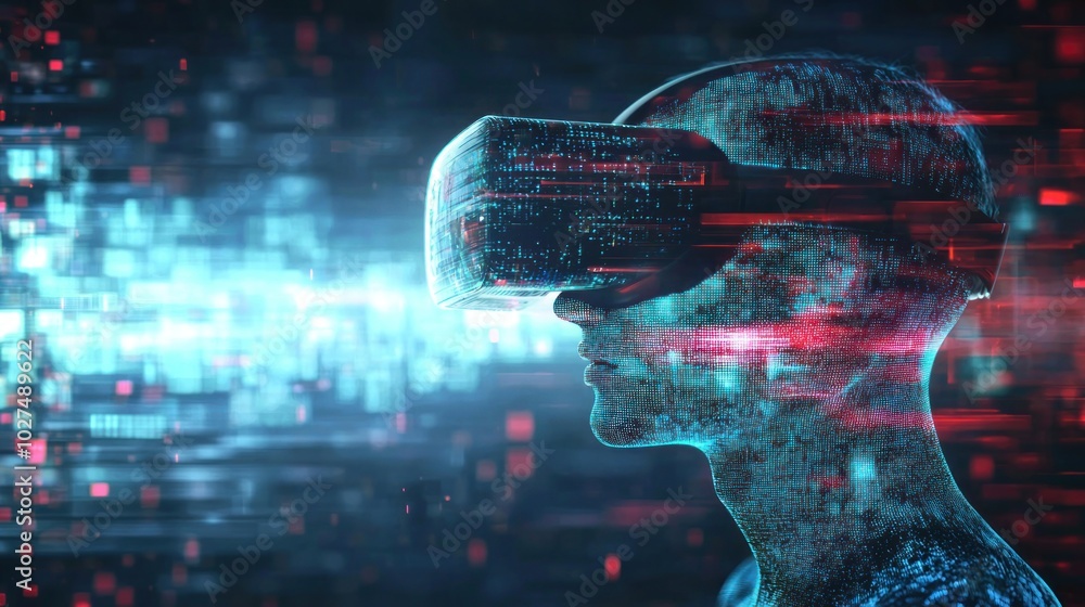 Poster a digital boundary in virtual reality, representing the limits of technology and experience