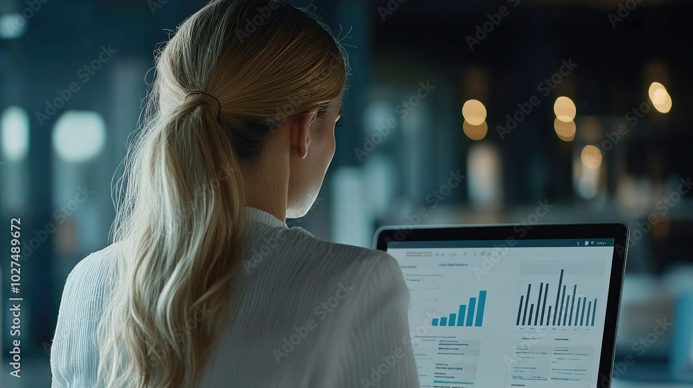 Aufkleber preparing presentation with open laptop and data analysis