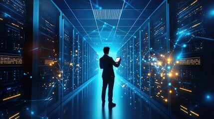 High-Performance Server Room with Technology Visuals