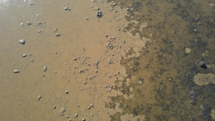 Aerial view of tidal flat with intricate sand patterns at low tide