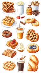 Various Pastries Watercolor Clipart for Breakfast Design