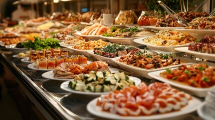 a never-ending plate of food at a buffet, symbolizing indulgence and excess