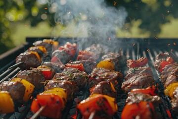Barbecue grill with different kinds of meat