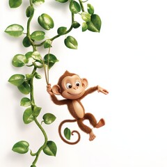 Naklejka premium Playful Monkey Swinging in the Jungle Vines