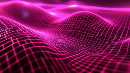 Vibrant Neon Wave Abstract Landscape Digital Art