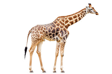Obraz premium Giraffe standing tall on white isolated background.