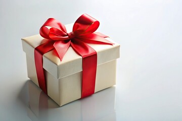 Congratulatory gift box on plain background with bird's eye view