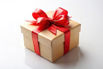 Obraz premium Congratulatory gift box with bird eye view on plain background