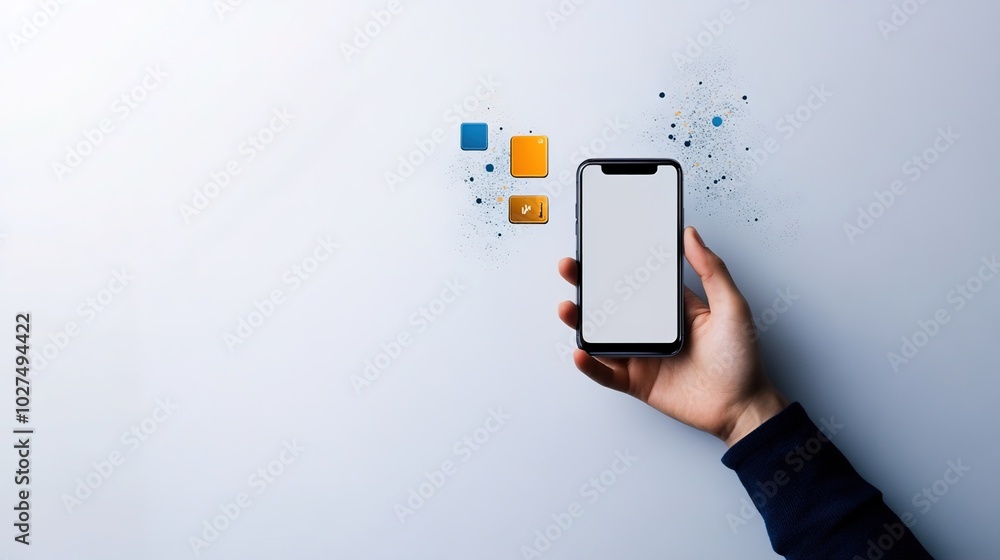 Poster modern smartphone with colorful app icons on display
