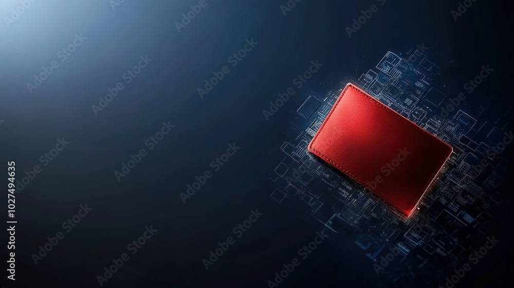 Poster red wallet on digital background with floating squares