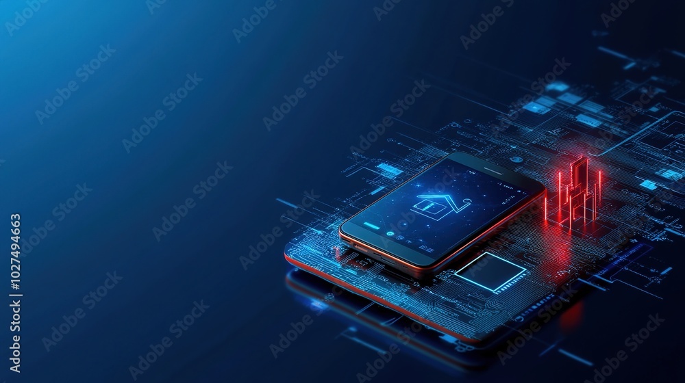 Poster modern smartphone with digital circuit background