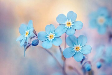 A close-up of delicate blue flowers, with a pastel-colored background.