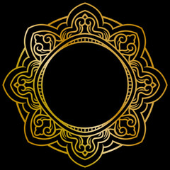Elegant Gold Ornament Decoration. Luxury Premium Symmetrical Design with Shiny Glossy Black Background. Editable and Scalable Vector EPS for Graphic Design and Print