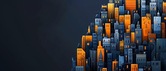 Futuristic robotic city, sleek buildings, flat design illustration