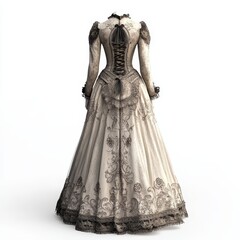 Intricate Vintage Victorian Dress with Lace Details
