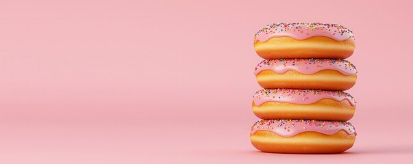 Flash photo of a plate of donuts, with the light emphasizing the glossy glaze and vibrant sprinkles, 3D illustration