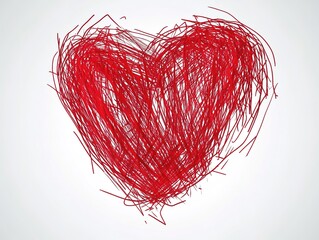 Naklejka premium A red heart with rough brush strokes and watercolor splashes, separated on a clean white background