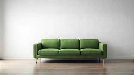 Contemporary lounge with green couch against plain white wall Extreme Close-Up
