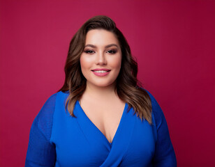 Fototapeta premium Headshot Portrait of a Smiling Woman with Contemporary Style, Isolated on Color Background with Ample Copy Space