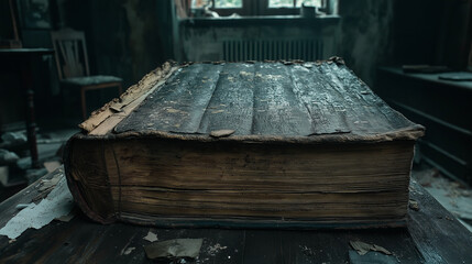 Fototapeta premium Ancient Tome in Decaying Room 