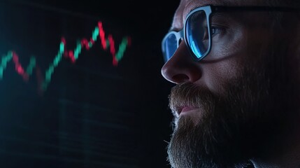 Investor Analyzing Stock Market Trends with Focused Look