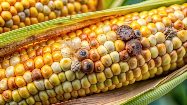 Corn cob infected with Gibberella zeae and Khuskia oryzae diseases