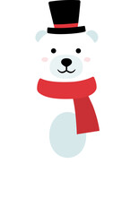 Cute christmas polar bear icon vector.
Cute white polar bear flat illustration.
