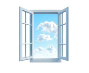 open window with blue sky