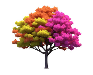 Vibrant Stylized Tree with Rainbow Foliage on Black Background